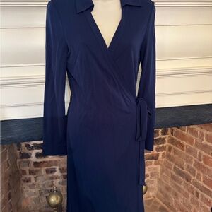 Diane Von Furstenberg New Jeanne Two Navy Wrap Dress Tie Waist Sz 8 NWT $368